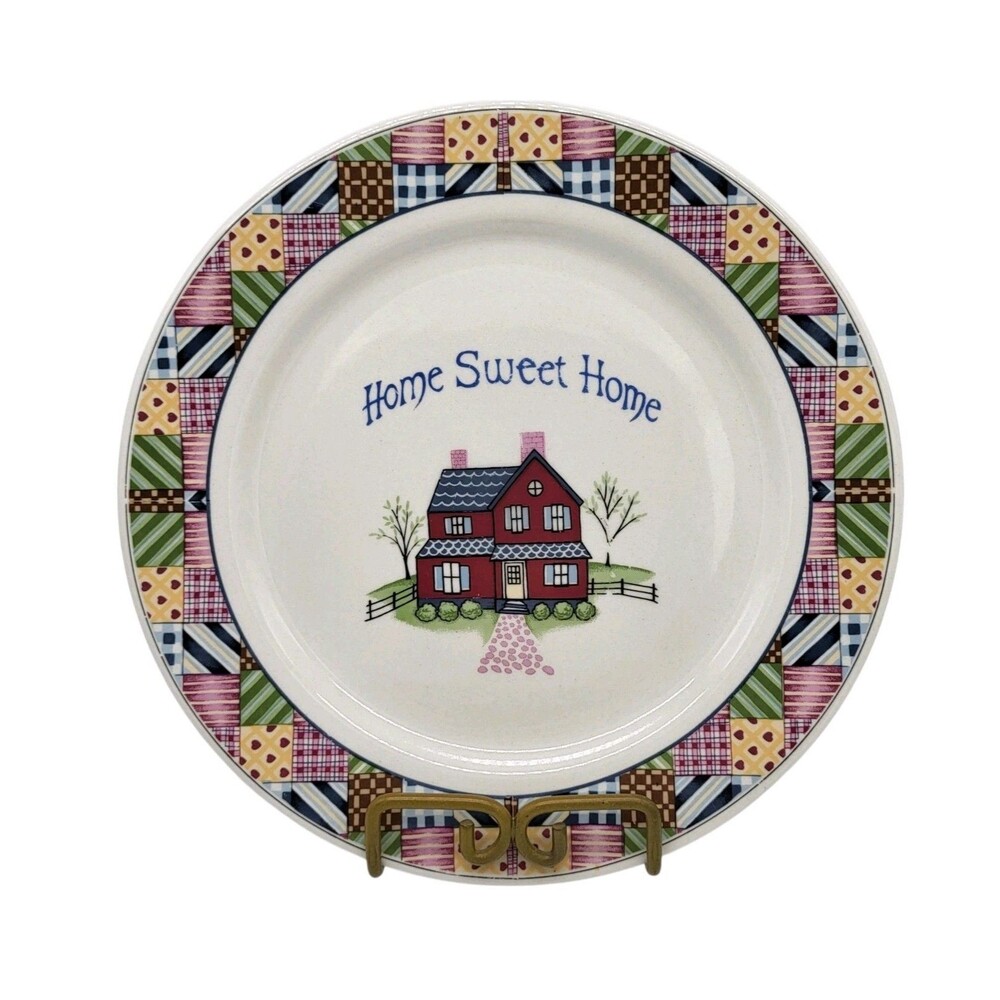 Home Sweet Home Patchwork 10.75" Decorative Stoneware Plate Country Cottagecore